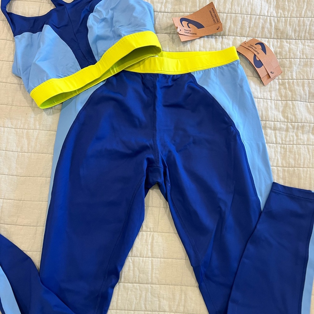 Asics Women's Blue and Yellow Activewear Set